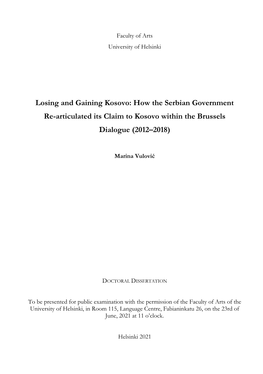 Losing and Gaining Kosovo: How the Serbian Government Re-Articulated Its Claim to Kosovo Within the Brussels Dialogue (2012–2018)