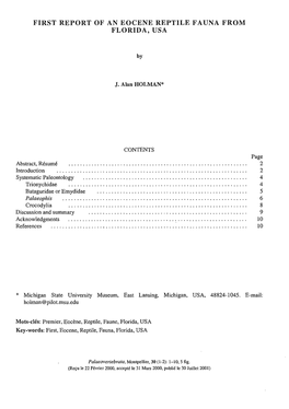 First Report of an Eocene Reptile Fauna from Florida, Usa