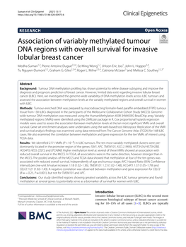 Association of Variably Methylated Tumour DNA Regions with Overall