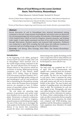 E.Ects of Coal Mining on the Lower Zambezi Basin, Tete Province, Mozambique