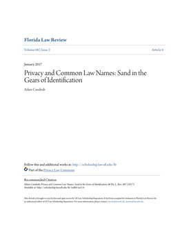 Privacy and Common Law Names: Sand in the Gears of Identification Adam Candeub