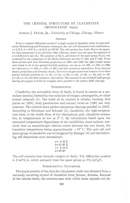 THE CRYSTAL STRUCTURE of CLAUDETITE (MONOCLINIC Aszoa)