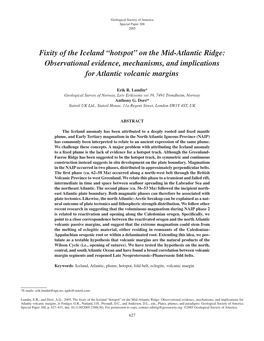 Fixity of the Iceland “Hotspot” on the Mid-Atlantic Ridge: Observational Evidence, Mechanisms, and Implications for Atlantic Volcanic Margins