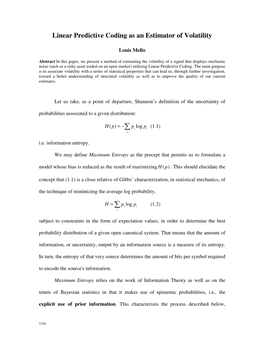 Linear Predictive Coding As an Estimator of Volatility