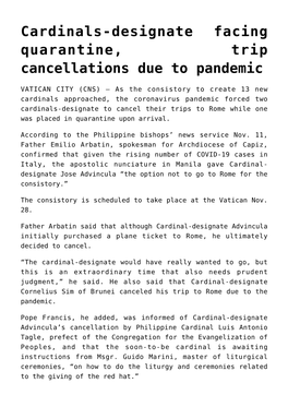 Cardinals-Designate Facing Quarantine, Trip Cancellations Due to Pandemic