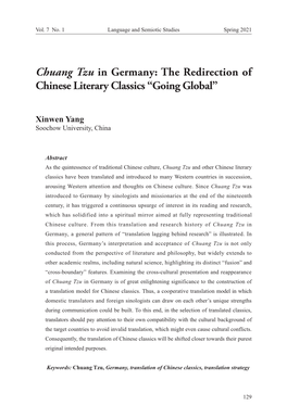 Chuang Tzu in Germany: the Redirection of Chinese Literary Classics “Going Global”