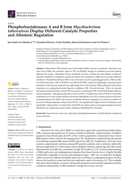 Phosphofructokinases a and B from Mycobacterium Tuberculosis Display Different Catalytic Properties and Allosteric Regulation