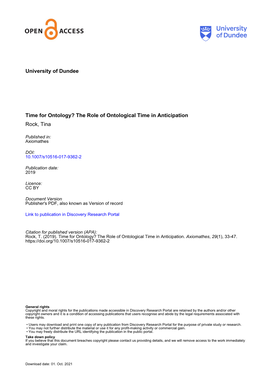 The Role of Ontological Time in Anticipation Rock, Tina