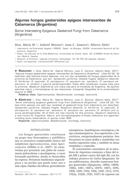 Algunos Hongos Gasteroides Epigeos Interesantes De Catamarca (Argentina) Some Interesting Epigeous Gasteroid Fungi from Catamarca (Argentina)