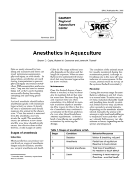 Anesthetics in Aquaculture