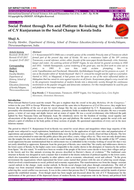 Re-Looking the Role of CV Kunjuraman in the Social Change