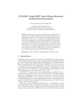 CCM-SIV: Single-PRF Nonce-Misuse-Resistant Authenticated Encryption