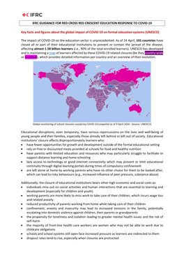 IFRC GUIDANCE for RED CROSS RED CRESCENT EDUCATION RESPONSE to COVID-19 Key Facts and Figures About the Global Impact of COVID-1