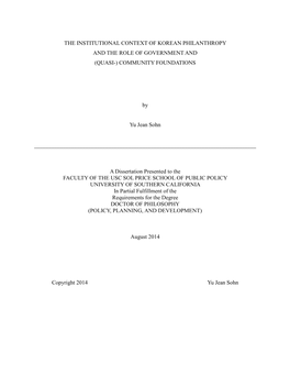 The Institutional Context of Korean Philanthropy and the Role of Government and (Quasi-) Community Foundations