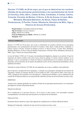 Decreto 171/1998, De 28 De Mayo, Por El Que Se Determinan Los Nombres