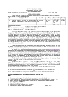 CENTRAL COALFIELDS LIMITED (A Subsidiary of Coal India Limited) MAGADH & AMRAPALI AREA NIT No