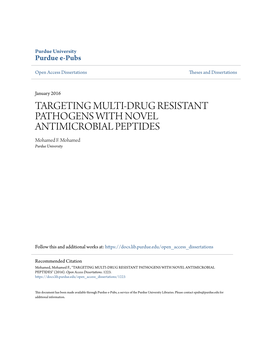 TARGETING MULTI-DRUG RESISTANT PATHOGENS with NOVEL ANTIMICROBIAL PEPTIDES Mohamed F