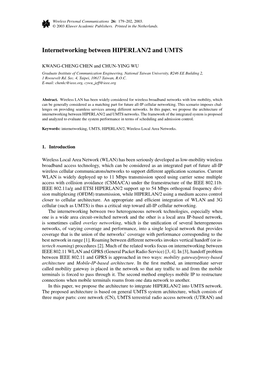 Internetworking Between HIPERLAN/2 and UMTS