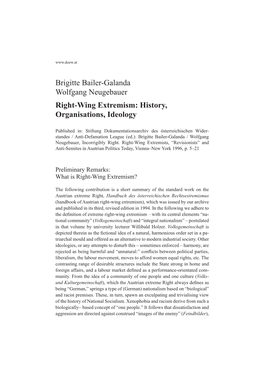 Right-Wing Extremism: History, Organisations, Ideology