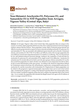 Non-Metamict Aeschynite-(Y), Polycrase-(Y), and Samarskite-(Y) in NYF Pegmatites from Arvogno, Vigezzo Valley (Central Alps, Italy)