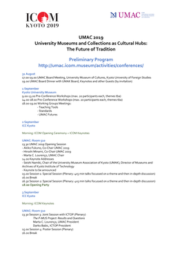 UMAC 2019 University Museums and Collections As Cultural Hubs: the Future of Tradition