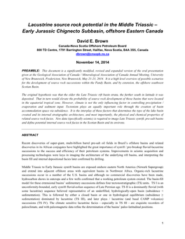 Lacustrine Source Rock Potential in the Middle Triassic – Early Jurassic Chignecto Subbasin, Offshore Eastern Canada