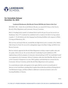 For Immediate Release December 22, 2015