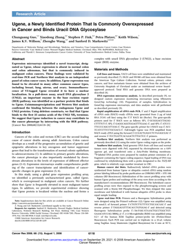 Ugene, a Newly Identified Protein That Is Commonly Overexpressed in Cancer and Binds Uracil DNA Glycosylase