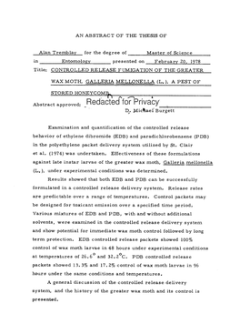 Controlled Release Fumigation of the Greater Wax Moth, Galleria Mellonella (L.), a Pest Of