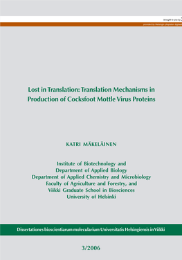 Translation Mechanism in Production of Cocksfoot Mottle Virus Proteins