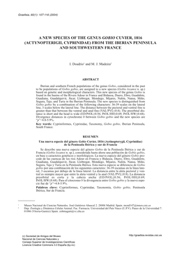 A New Species of the Genus Gobio Cuvier, 1816 (Actynopterigii, Cyprinidae) from the Iberian Peninsula and Southwestern France