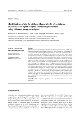 Identification of Sterile Wild Oat (Avena Sterilis L.) Resistance to Acetolactate Synthase (ALS)-Inhibiting Herbicides Using Different Assay Techniques