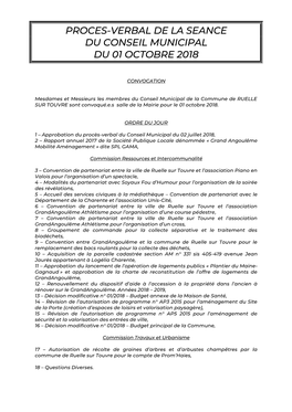 Proces-Verbal De La Seance Du Conseil Municipal Du 01 Octobre 2018