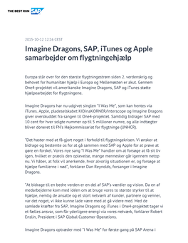 Imagine Dragons, SAP, Itunes Og Apple Samarbejder Om Flygtningehjælp