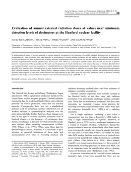 Evaluation of Annual External Radiation Doses at Values Near Minimum Detection Levels of Dosimeters at the Hanford Nuclear Facility