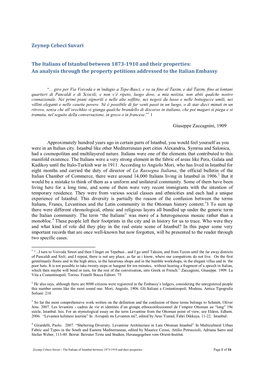 The Italians of Istanbul Between 1873-1910 and Their Properties: an Analysis Through the Property Petitions Addressed to the Italian Embassy