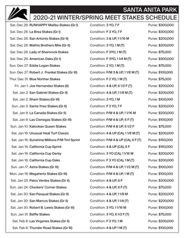 SANTA ANITA PARK 2020-21 WINTER/SPRING MEET STAKES SCHEDULE Sat