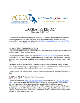 LEGISLATIVE REPORT Wednesday, April 15, 2015