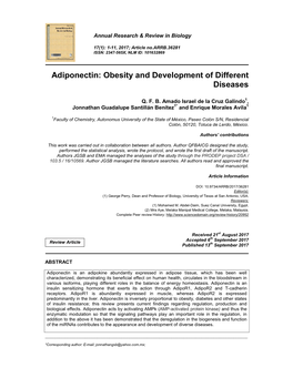 Adiponectin: Obesity and Development of Different Diseases