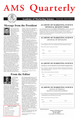 Message from the President from the Editor