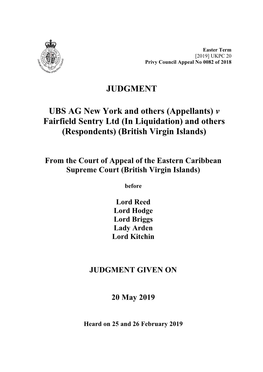 JUDGMENT UBS AG New York and Others (Appellants