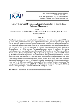 Locally-Generated Revenue As a Capacity Parameters of New Regional Autonomy Management