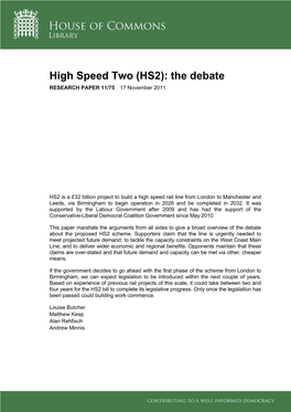 High Speed Two (HS2) the Debate
