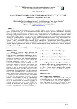 Analysis of Rainfall Trends and Variability at Sylhet Region in Bangladesh