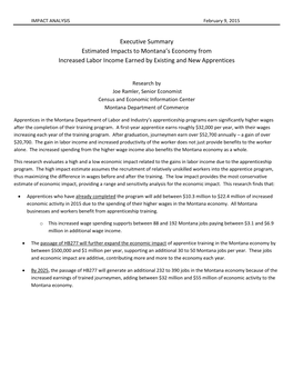 Executive Summary Estimated Impacts to Montana's Economy From