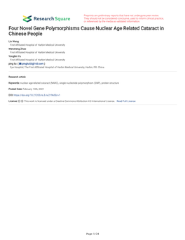 Four Novel Gene Polymorphisms Cause Nuclear Age Related Cataract in Chinese People