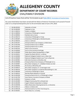 Allegheny County Department of Court Records Civil/Family Division