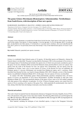 Hymenoptera: Ichneumonidae: Tersilochinae) from South Korea, with Description of Four New Species