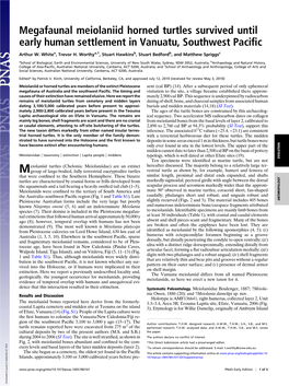 Megafaunal Meiolaniid Horned Turtles Survived Until Early Human Settlement in Vanuatu, Southwest Paciﬁc