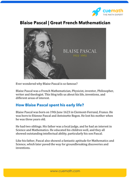 Blaise Pascal | Great French Mathematician